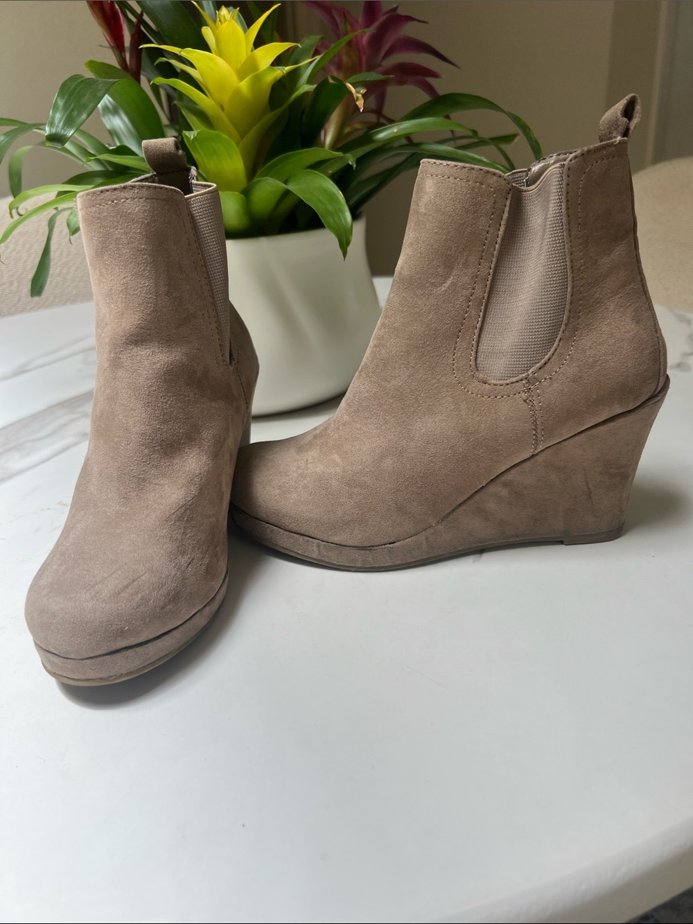 Women's Taupe Suede Wedge Ankle Boots